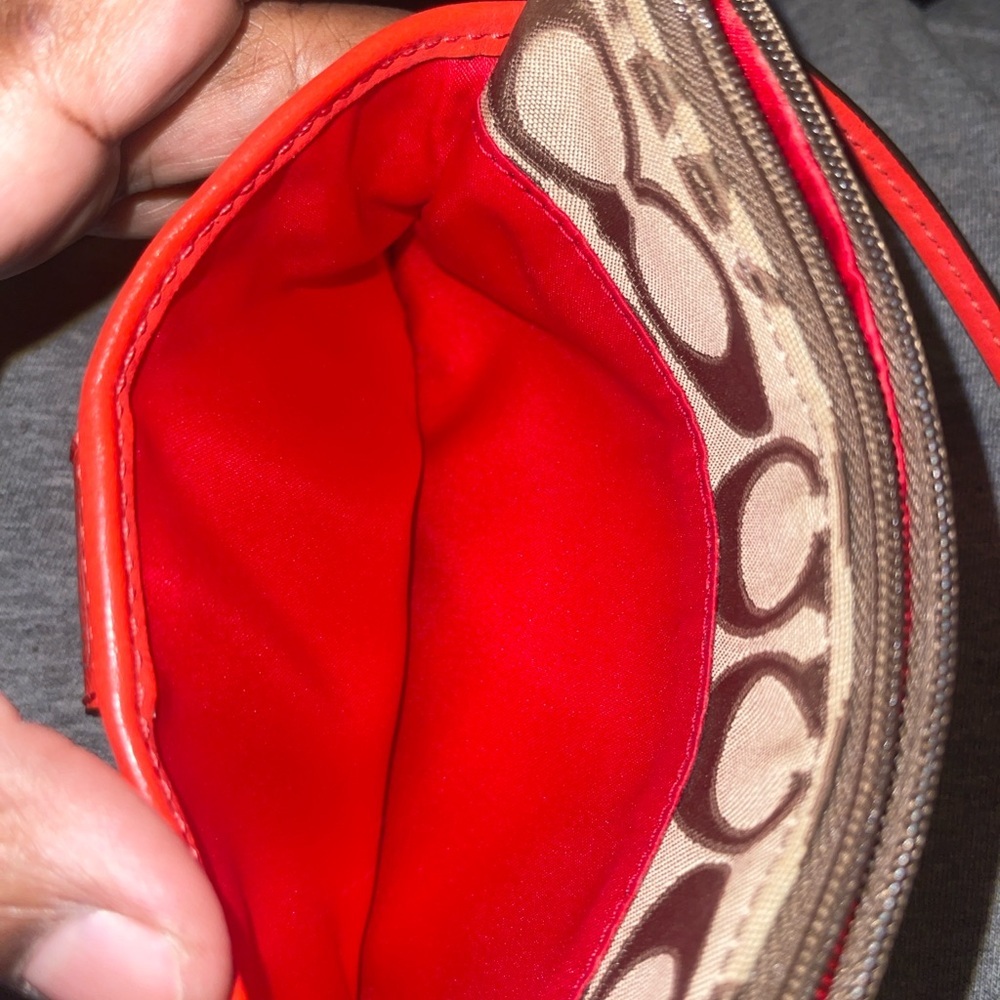 Vintage Coach Wristlet Vermillion Orange Khaki - Picture 11 of 14